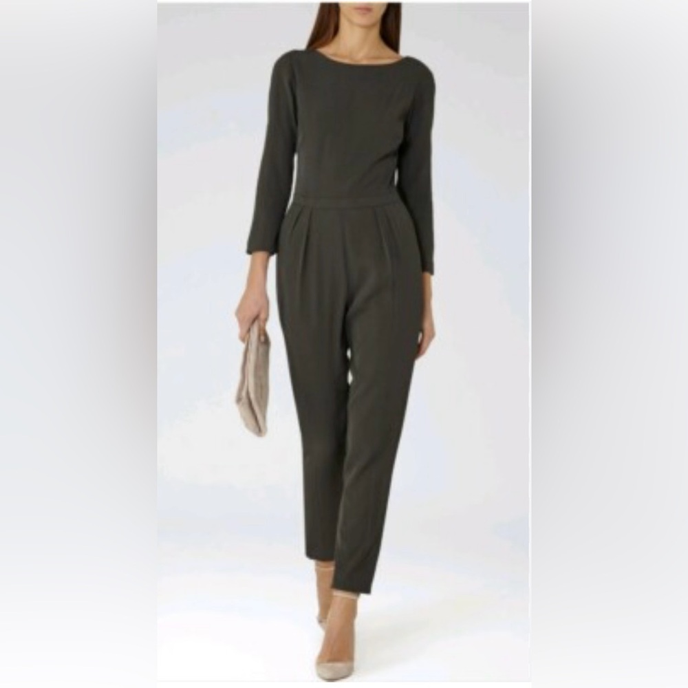 Reiss Green Jumpsuit with Fitted Bodice and Tapered Legs